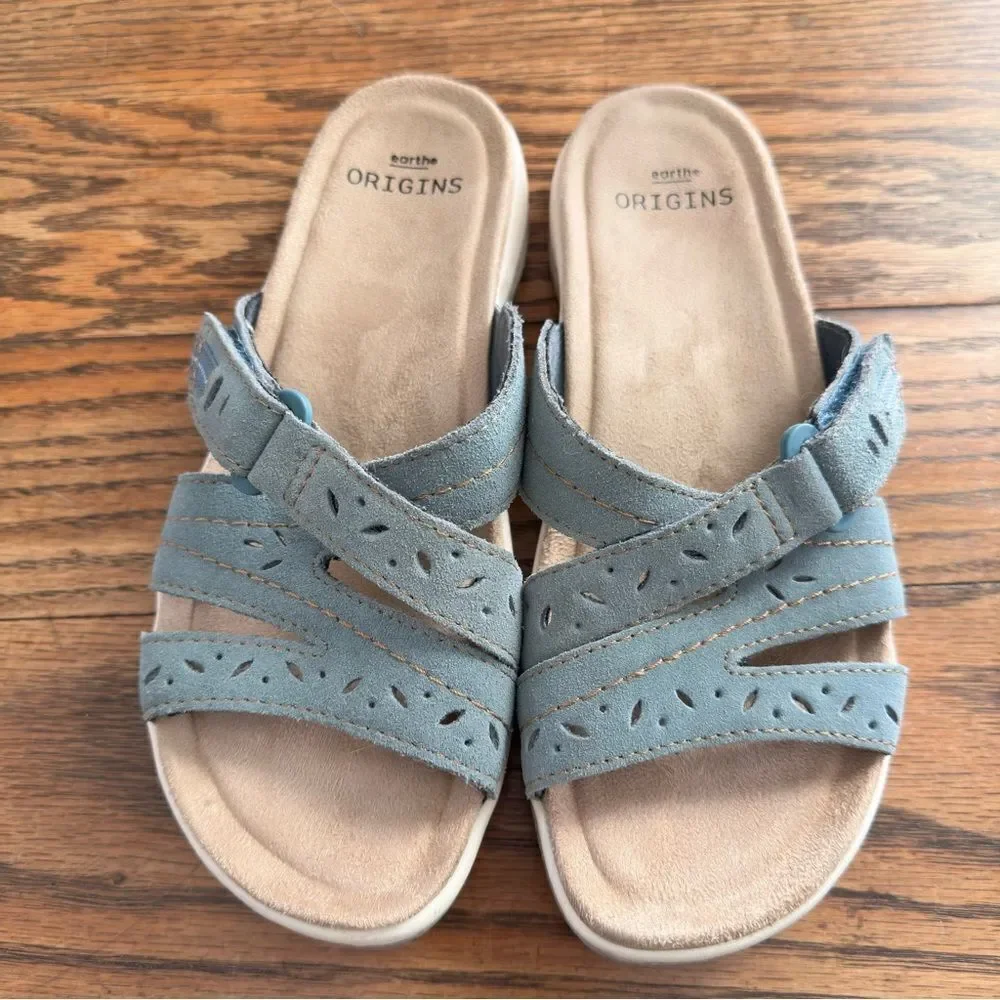 Earth Origins Suede Slide Sandals Savoy Shantel Moroccan Blue Size‎ 6.5